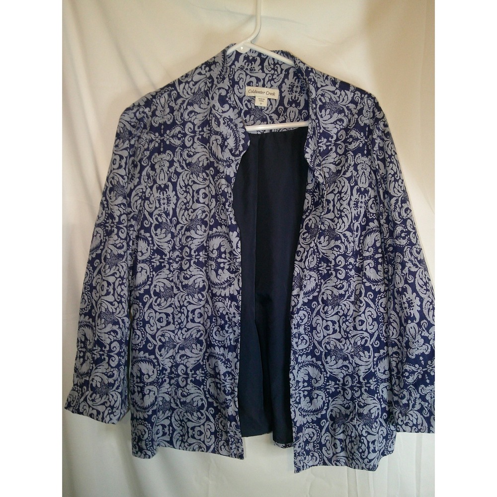 Coldwater Creek Blazer Jacket Blue Floralβ Print Career Office Size 12